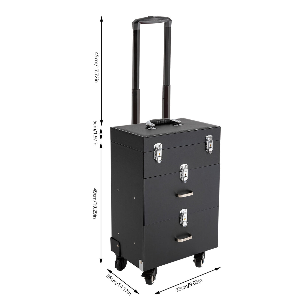 Large Capacity Rolling Makeup Case with Multi-Layer Storage and Locking Security