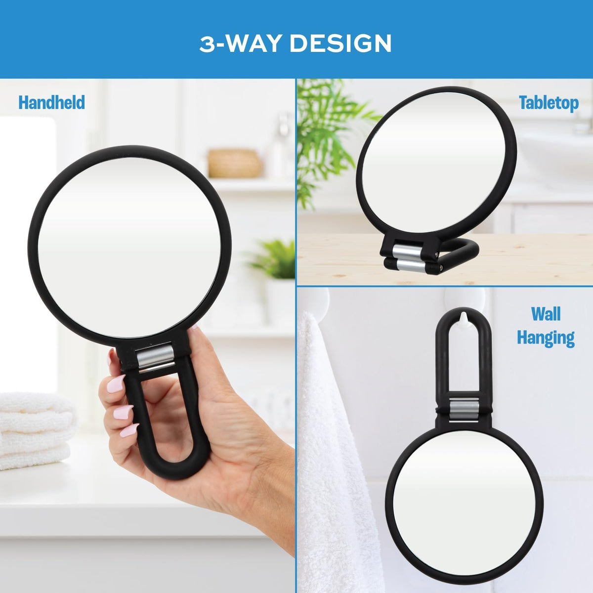 Magnifying Handheld Mirror 1X/15X with Folding Travel Design