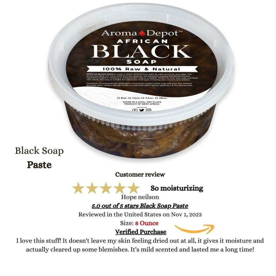 African Black Soap Paste 8oz - Natural Face Body Hair Wash, 6 Pack