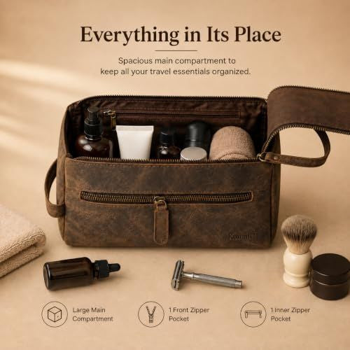 Buffalo Leather Toiletry Bag for Men & Women — Travel Organizer, Distressed Tan