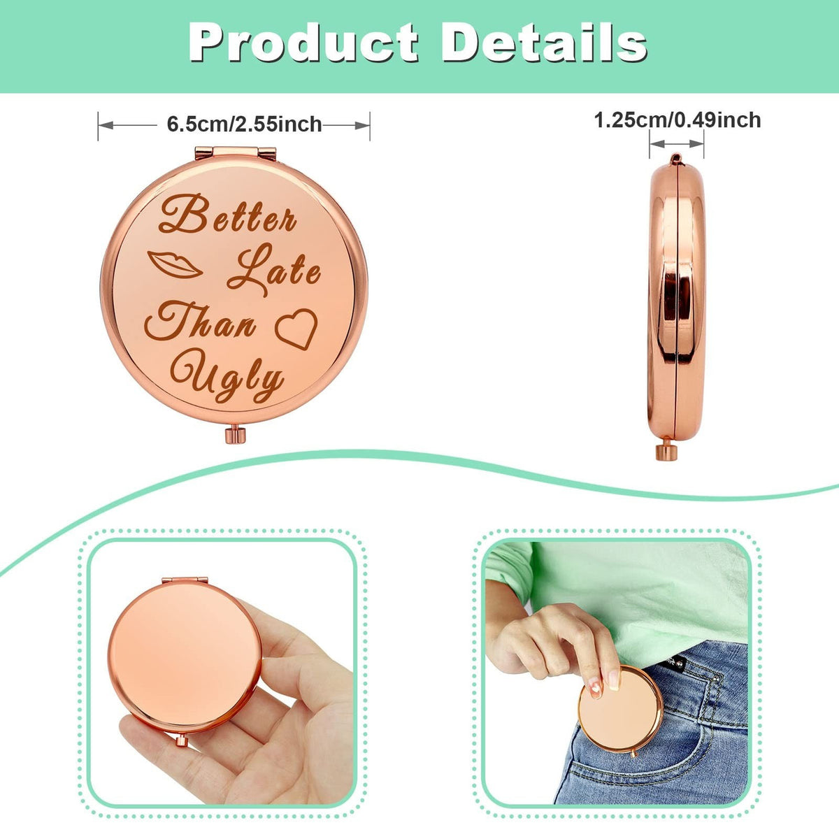 Funny Compact Mirror for Women - Humorous Gift for Birthday, Christmas, Friends, Boss