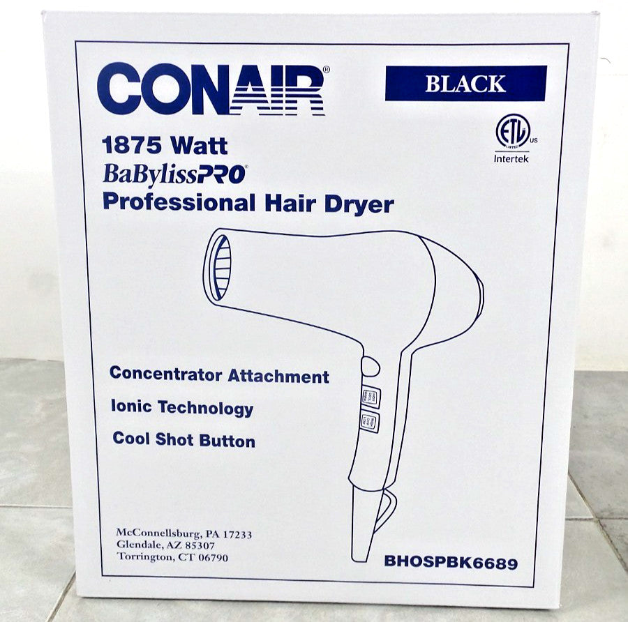 Conair 1875W Professional Hair Dryer - Black, Salon-Quality Styling