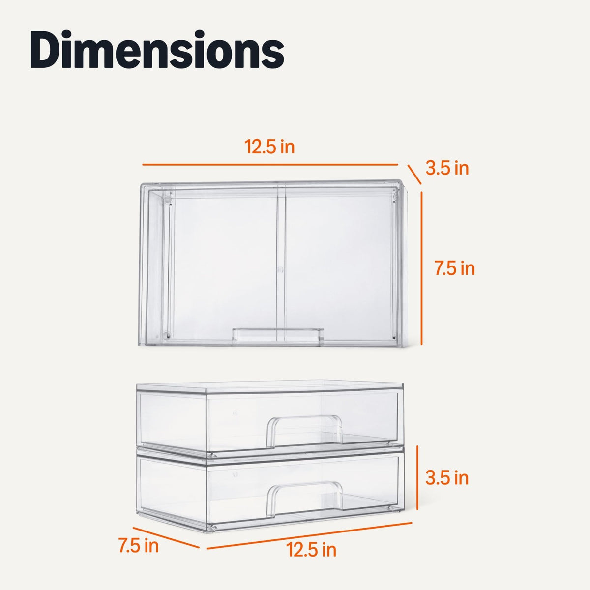 Stackable Clear Plastic Makeup Organizer Drawers - 2 Pack, 12.1 x 7.6 x 3.5 Inches