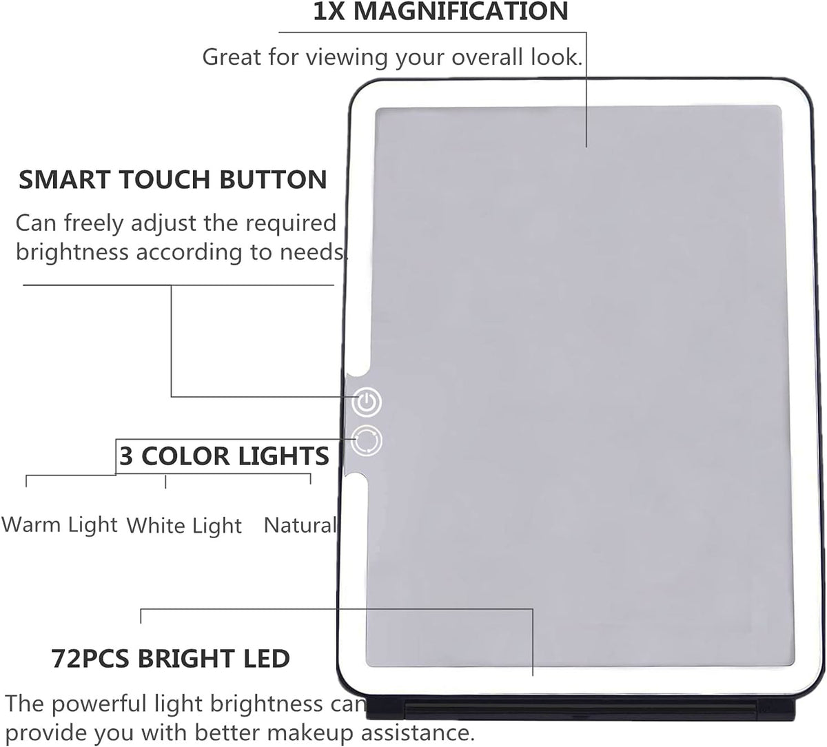 Lighted Makeup Mirror with 72 LEDs 3 Color Modes USB Rechargeable Dimmable Compact