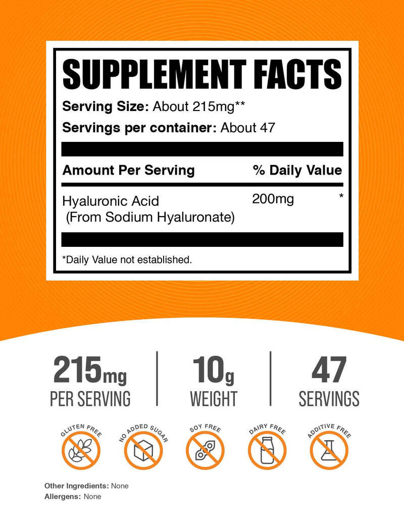Hyaluronic Acid Powder 215 mg per Serving | Bulk Supplement for Skin & Joint Support
