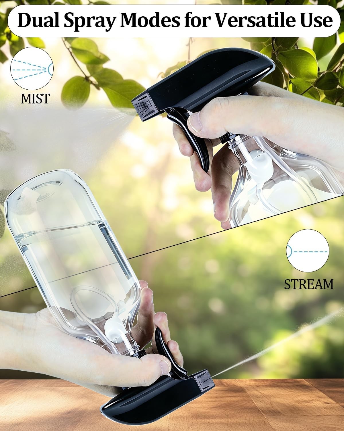 2 Pack 300ml Clear Spray Bottles with Adjustable Nozzles - 360° Inverted Spray