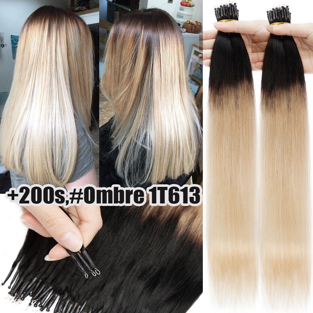 Beads Hair Extensions Nano Bean Remy Micro Loop Link I Tip - Multiple Colors & Lengths