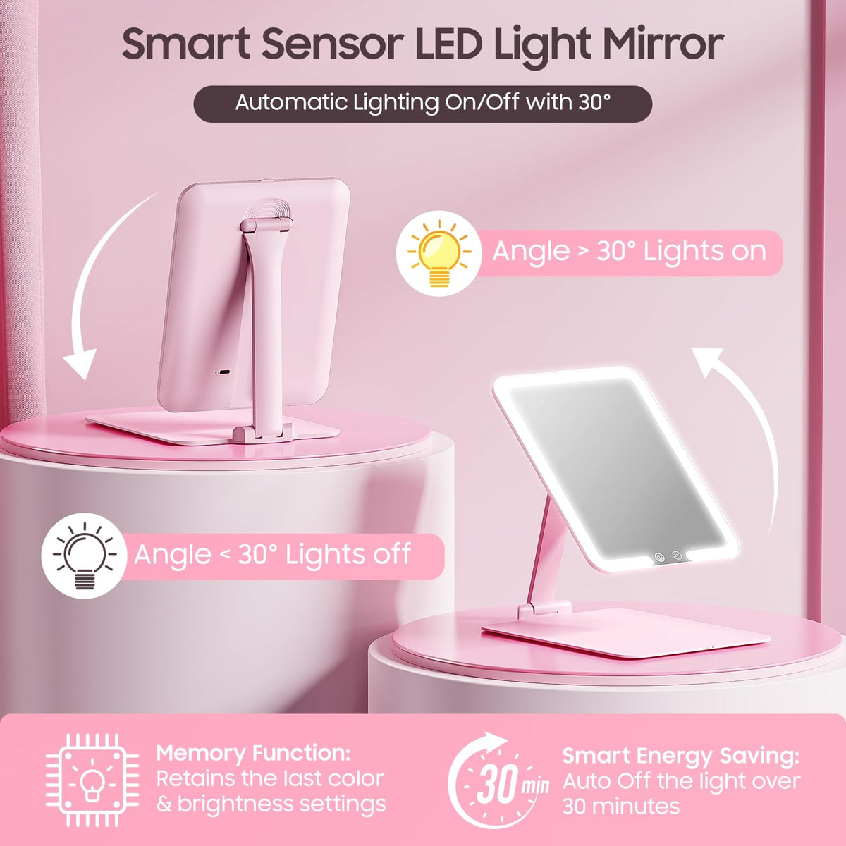 Benbilry Foldable Travel Makeup Mirror with Lights & 20X Magnification
