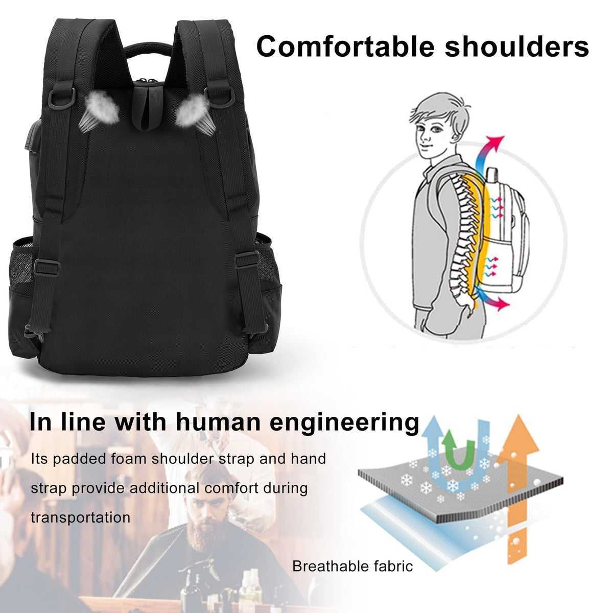 Barber Tools Backpack Bag with USB Port - Portable Clipper Organizer, Large Capacity