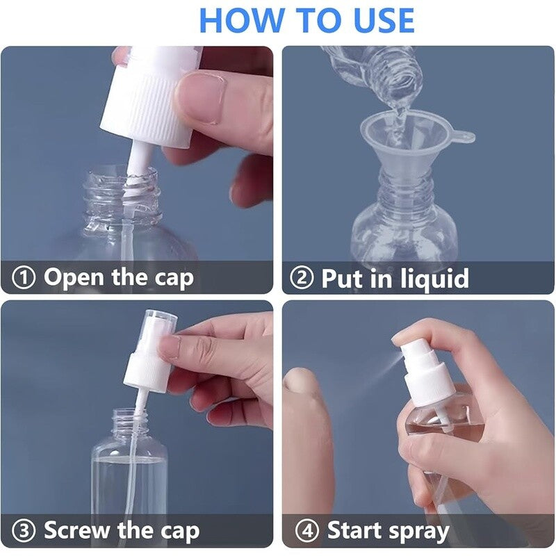 4 Pack Travel Spray Bottles - Leak Proof Clear Refillable 2oz with Funnels & Labels
