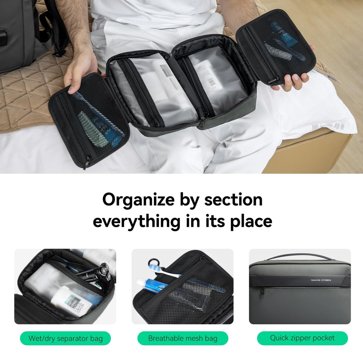 Waterproof Men Travel Toiletry Bag Organizer Dopp Kit Green