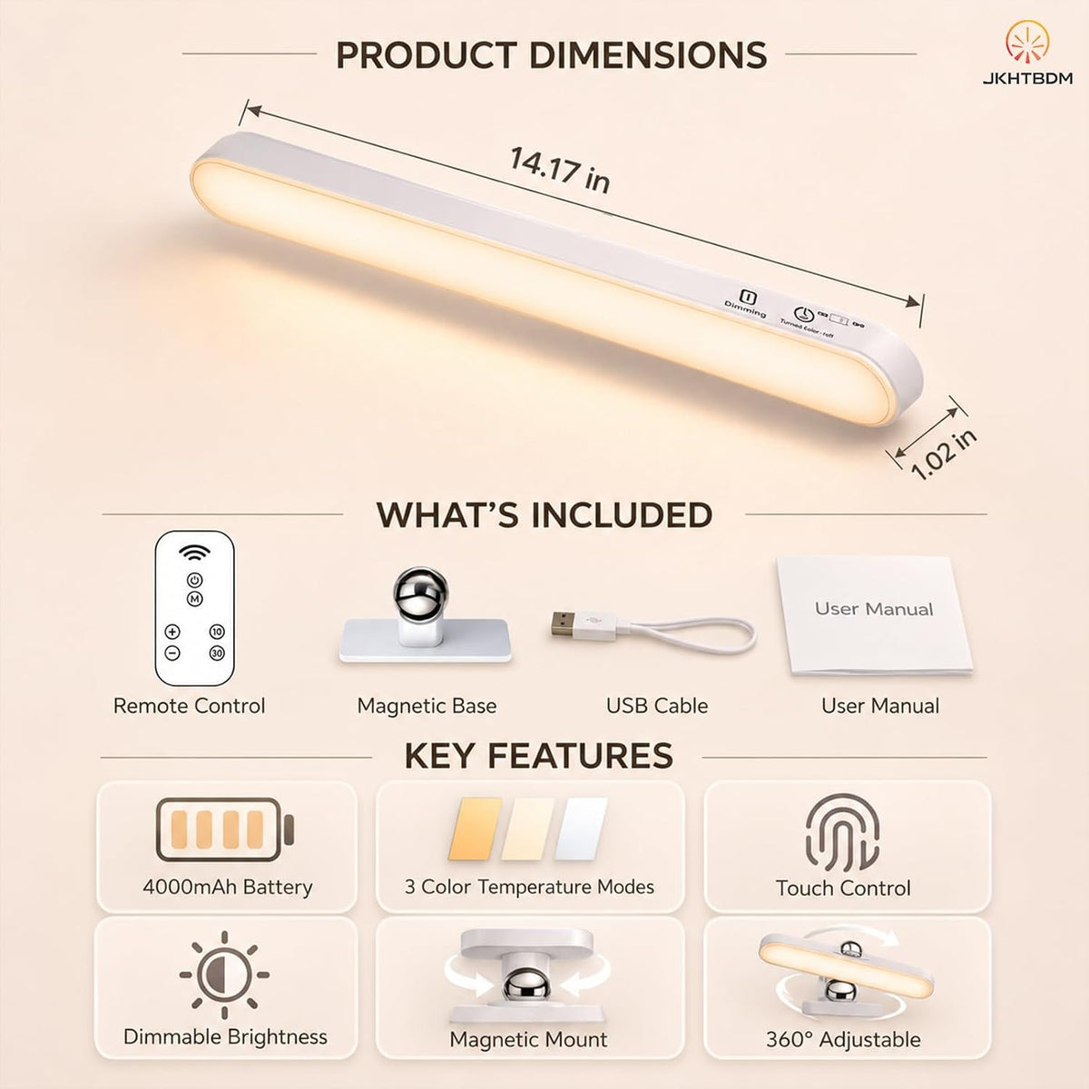 Rechargeable LED Light Bar for Vanity Mirror - Wireless Dimmable Makeup Lighting