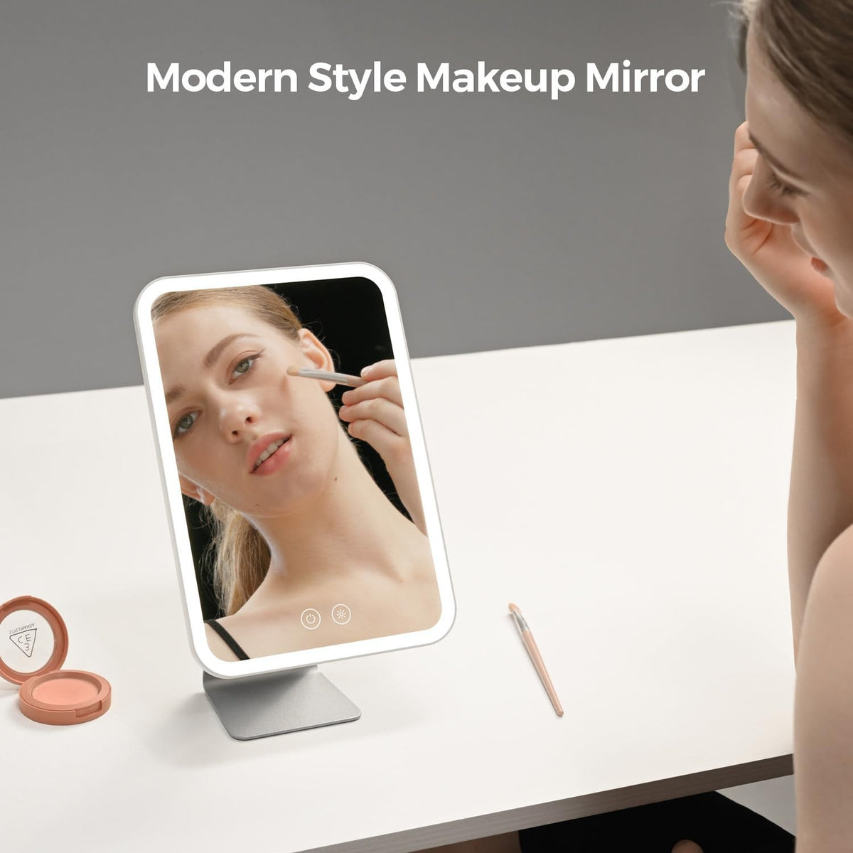 Lighted Makeup Mirror with Support, Rechargeable 2000mAh, Adjustable Brightness