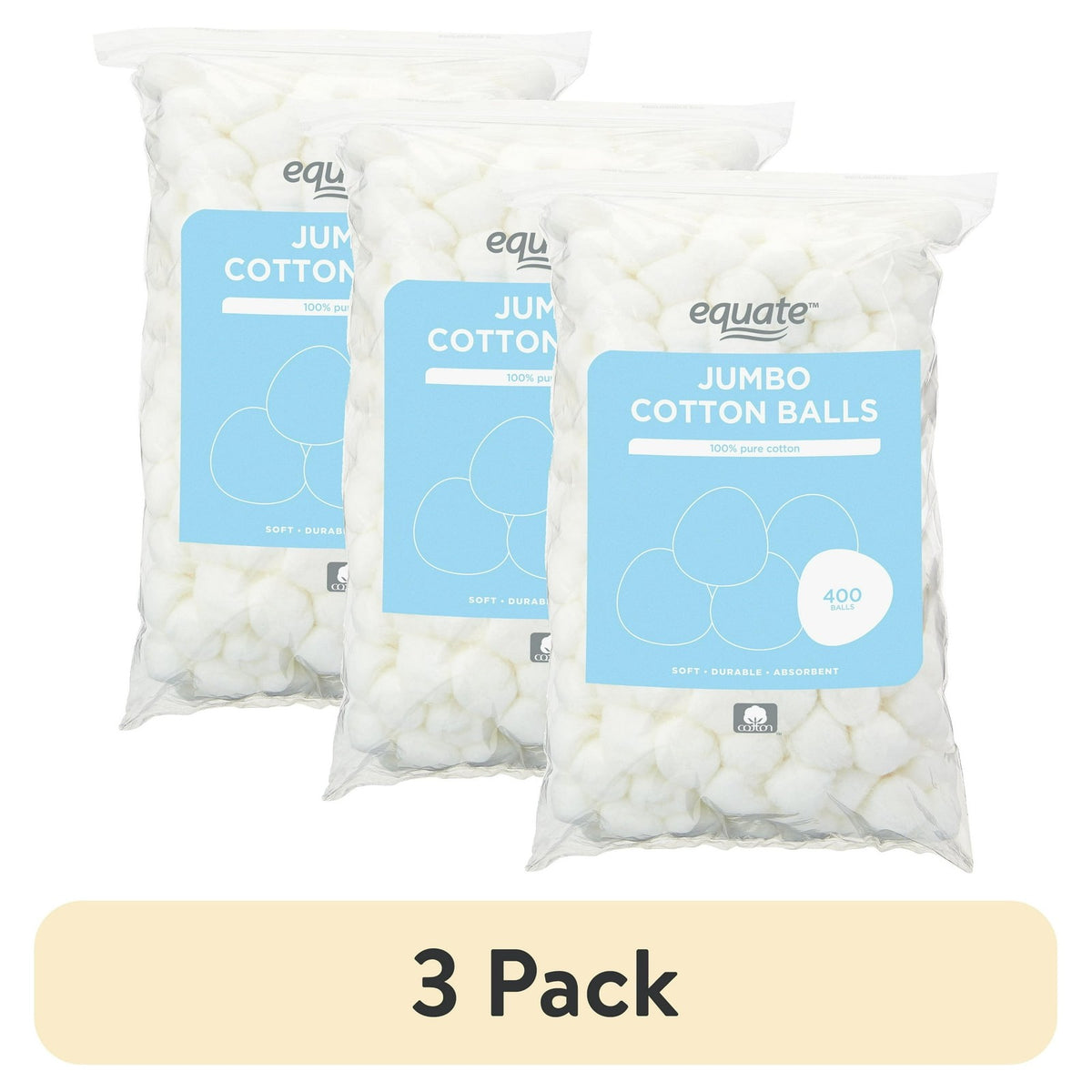 Jumbo Cotton Balls 400 Count 3 Pack for Skincare Makeup Household Use