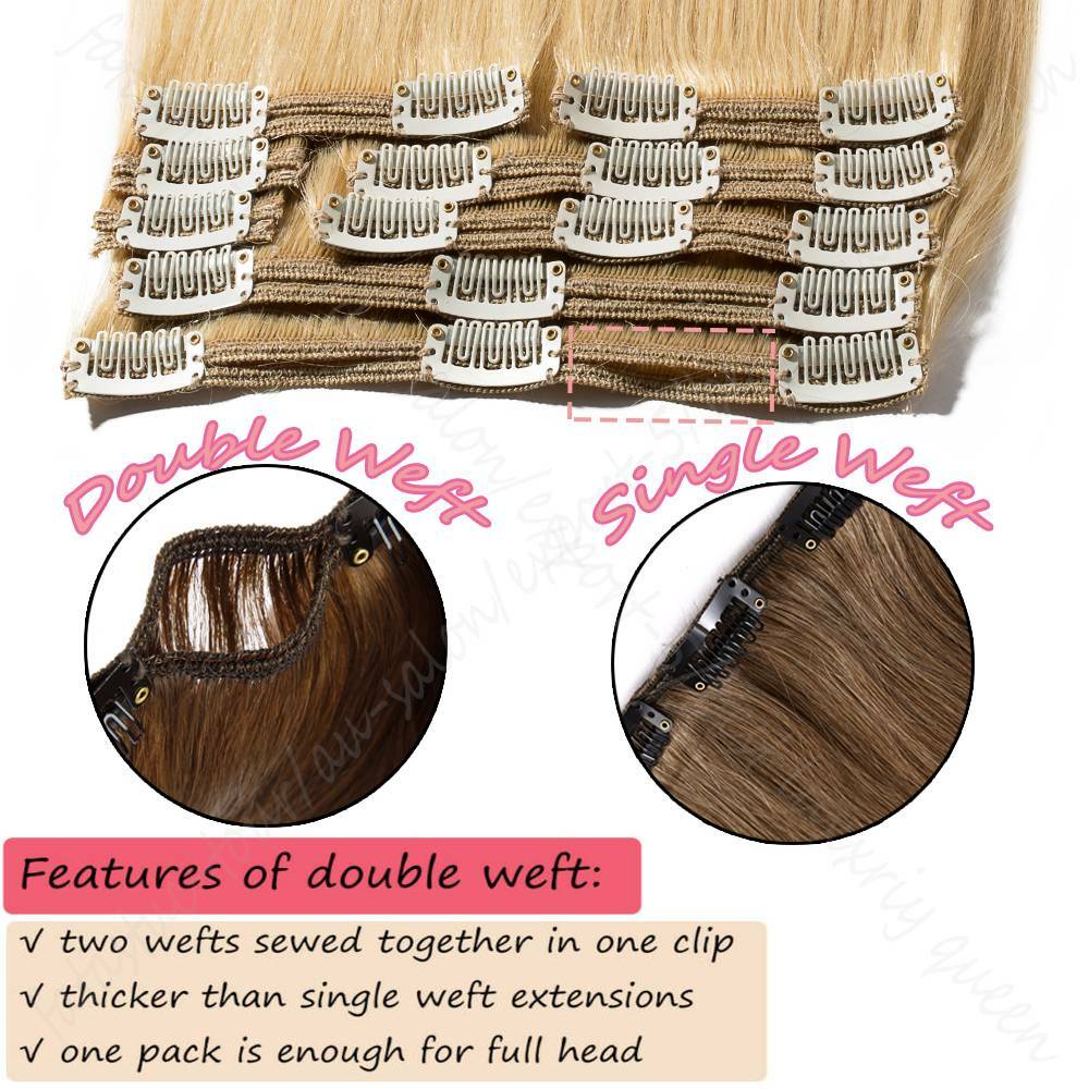 Full Head Clip-In Human Hair Extensions Double Weft Balayage - Thick & Natural