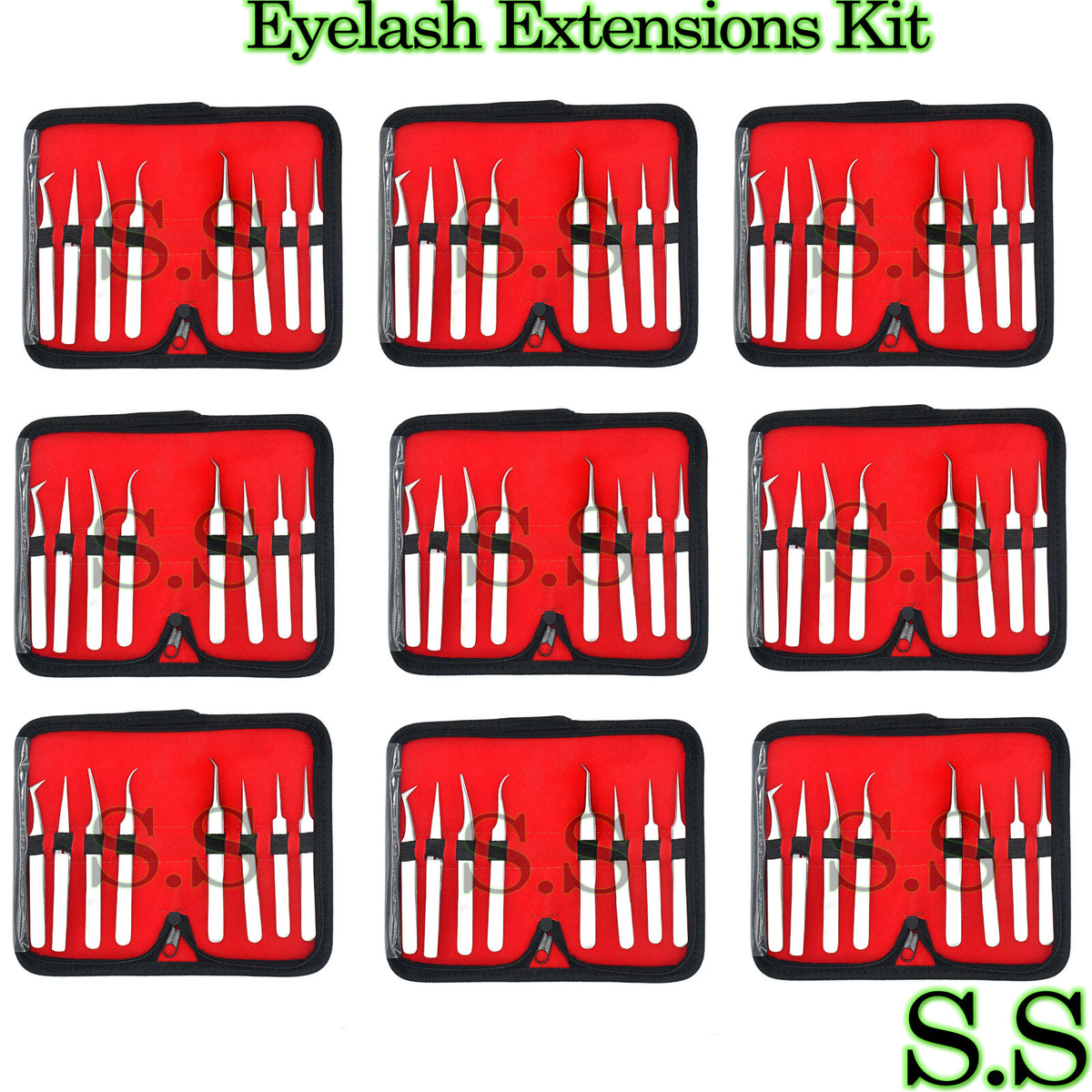 Eyelash Extension Tweezers Kit - Jeweler Style Stainless Steel 8-Piece Set