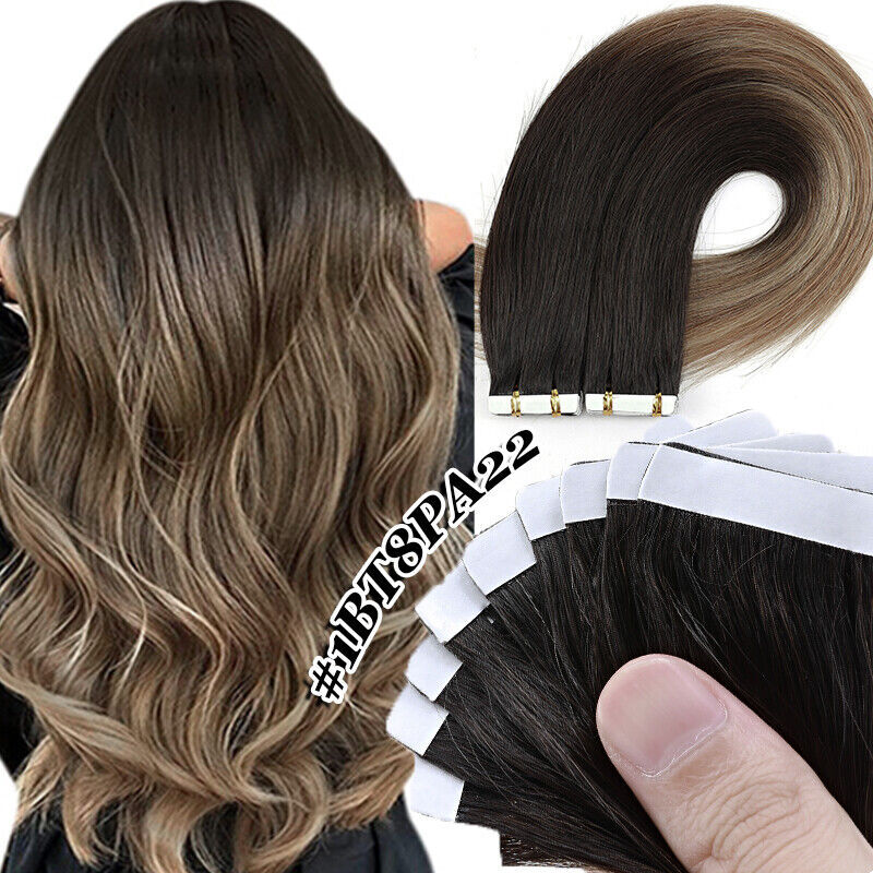Russian Tape in Remy Hair Extensions Full Head - 100% Human Hair Skin Weft