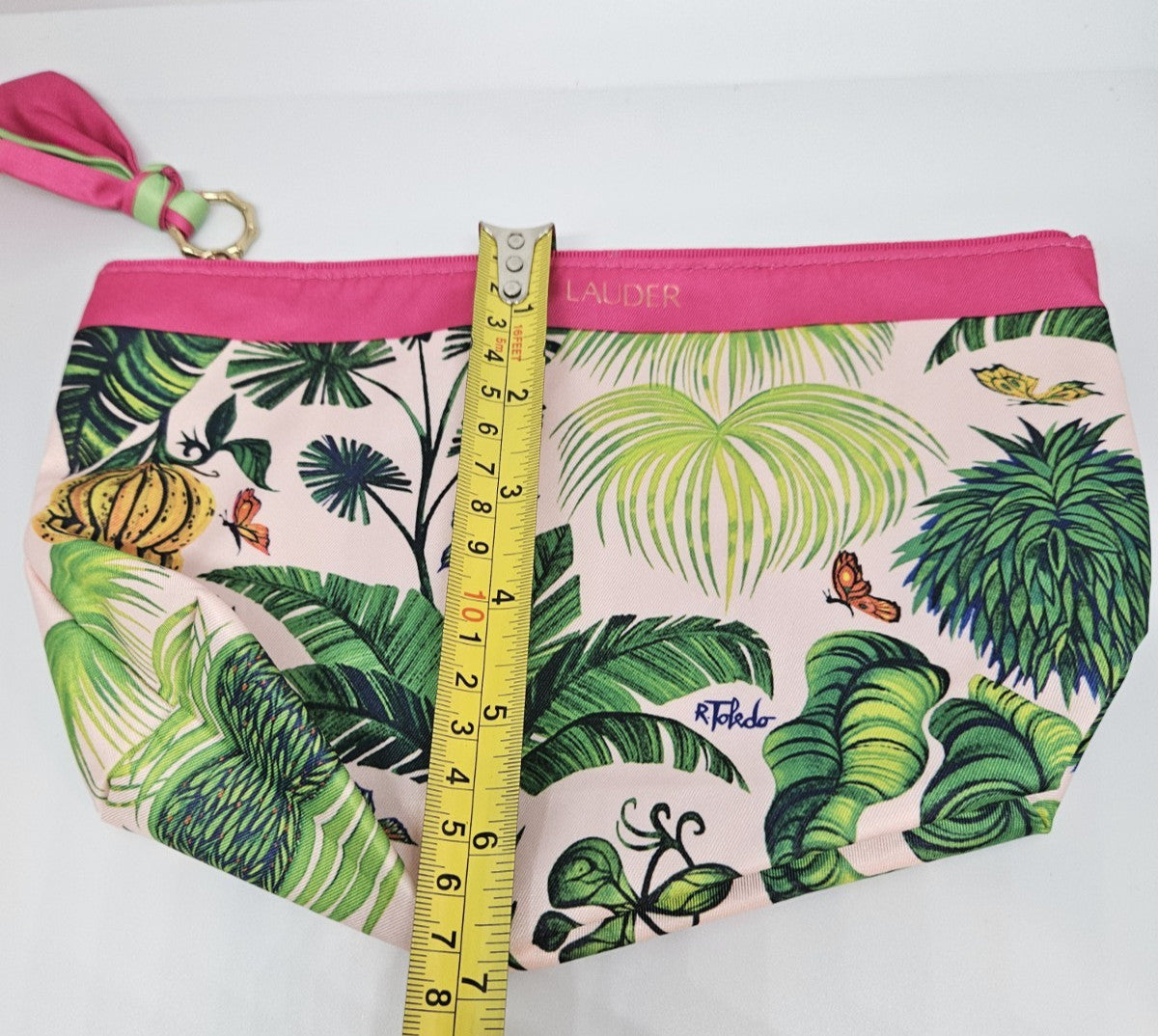 Estée Lauder Ruben Toledo Tropical Cosmetic Makeup Bag Pink Green 6x10x3 Inches