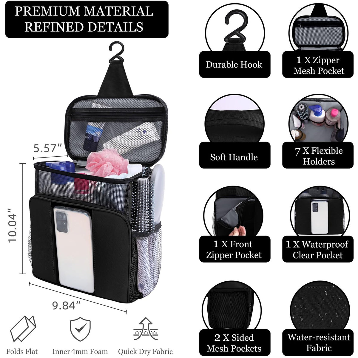 Large Water-Resistant Travel & Dorm Bathroom Caddy Organizer for College Students