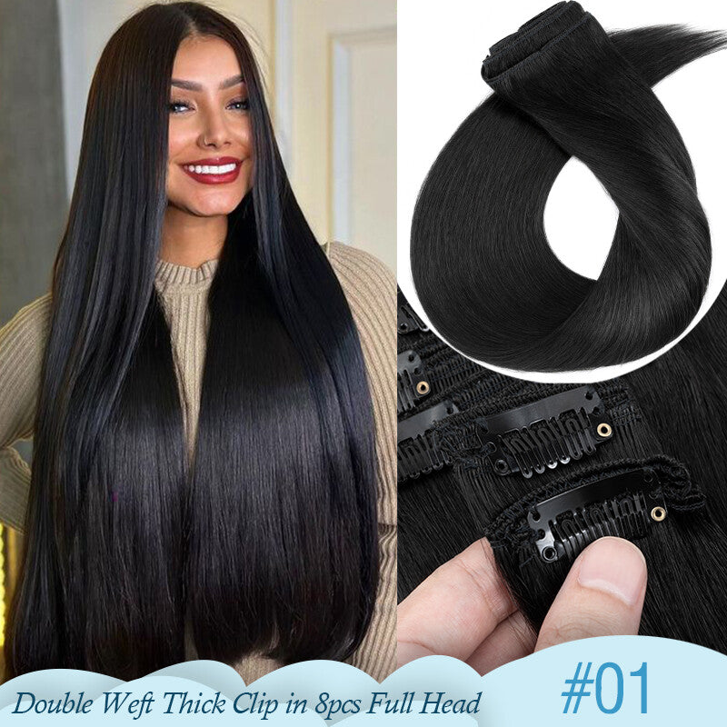 Thick Double Weft Clip-In Human Hair Extensions Full Head 150-170g