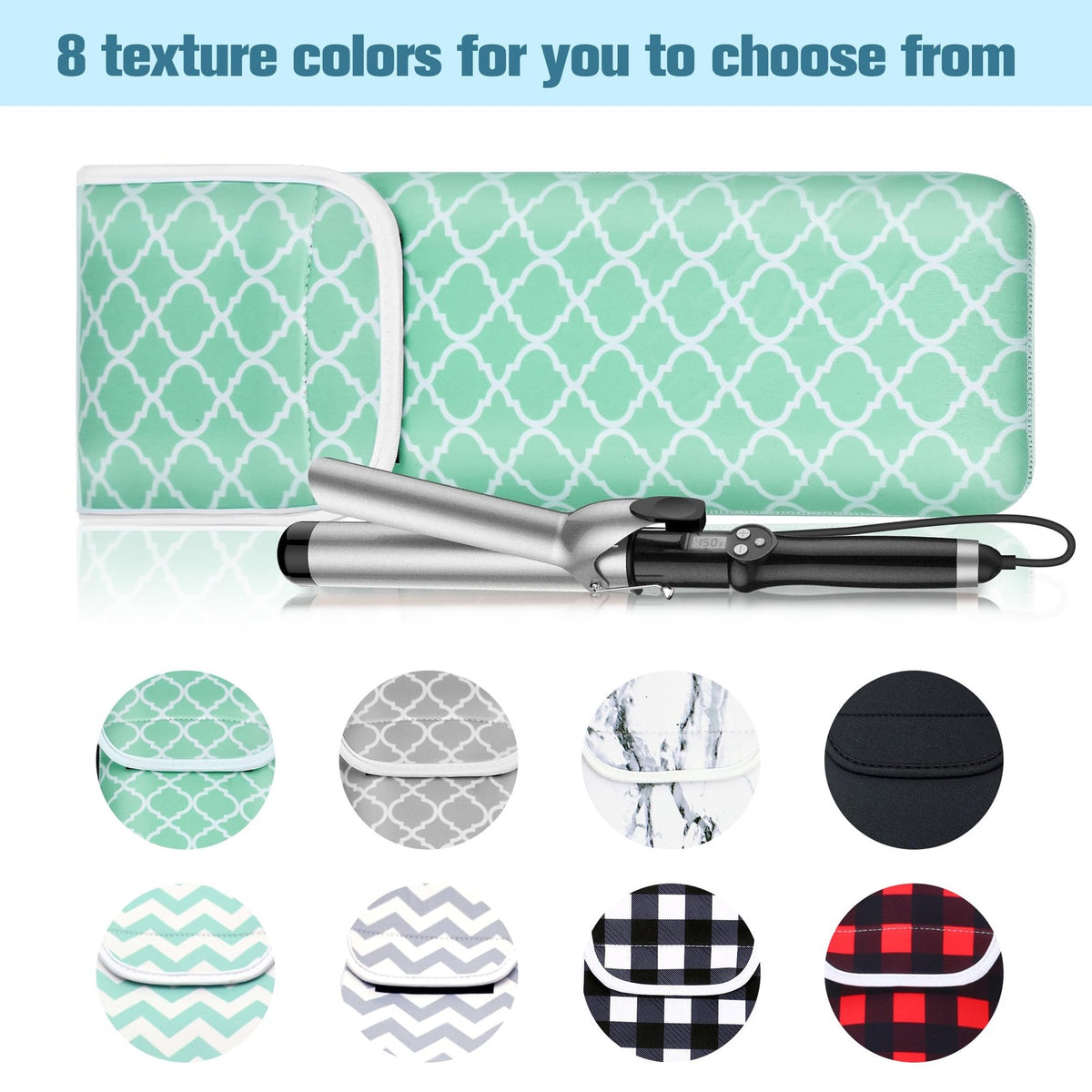Heat Resistant Neoprene Curling Iron and Flat Iron Holder with Storage Pocket