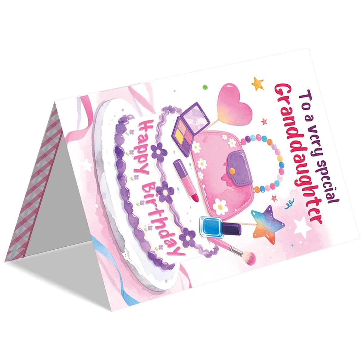 Granddaughter Birthday Card - Colorful Cake & Gift Design from Grandma Grandpa