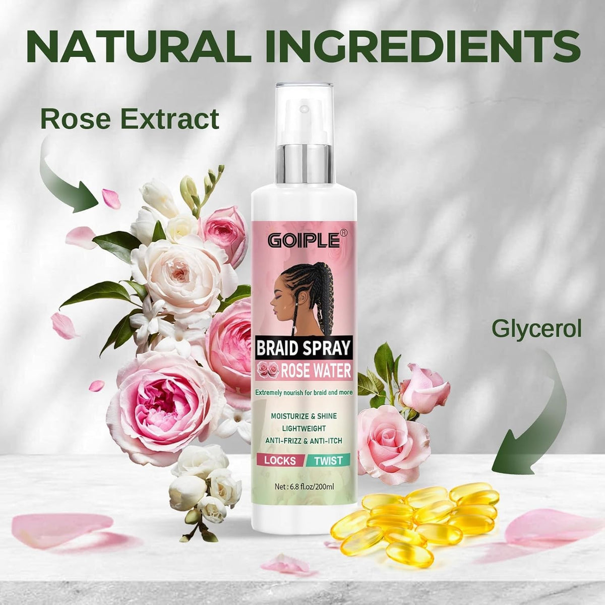 Hydrating Rose Water Braid Spray for Hair & Scalp Moisturizer - 6.8oz