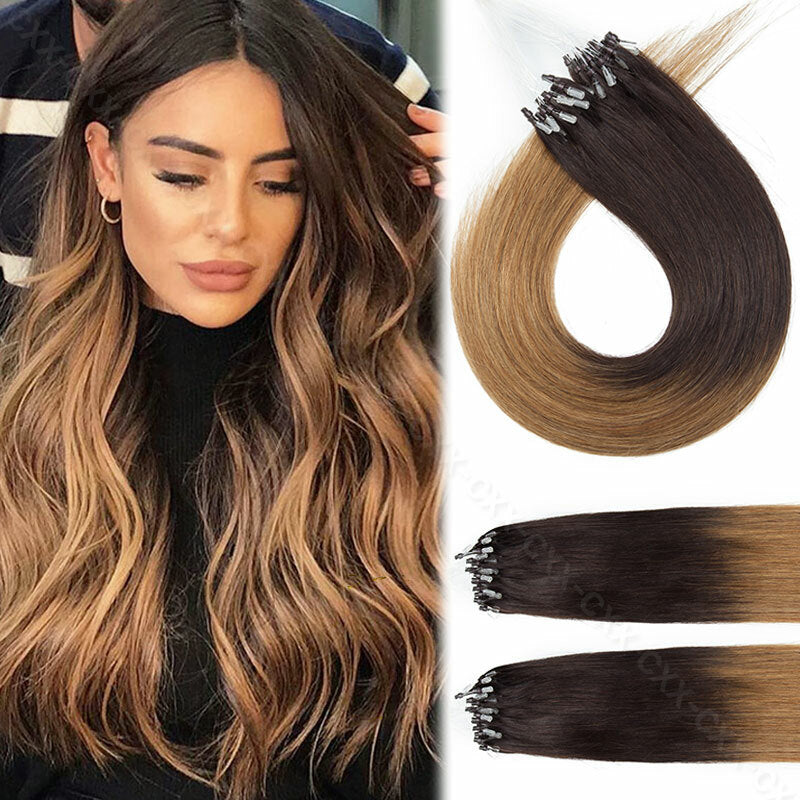 Micro Loop Hair Extensions Beads Link - Russian 100% Remy Human Hair Balayage