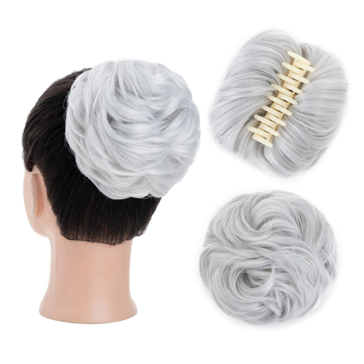Thick Messy Curly Hair Bun Claw Clip Extensions - Multiple Colors & Lengths