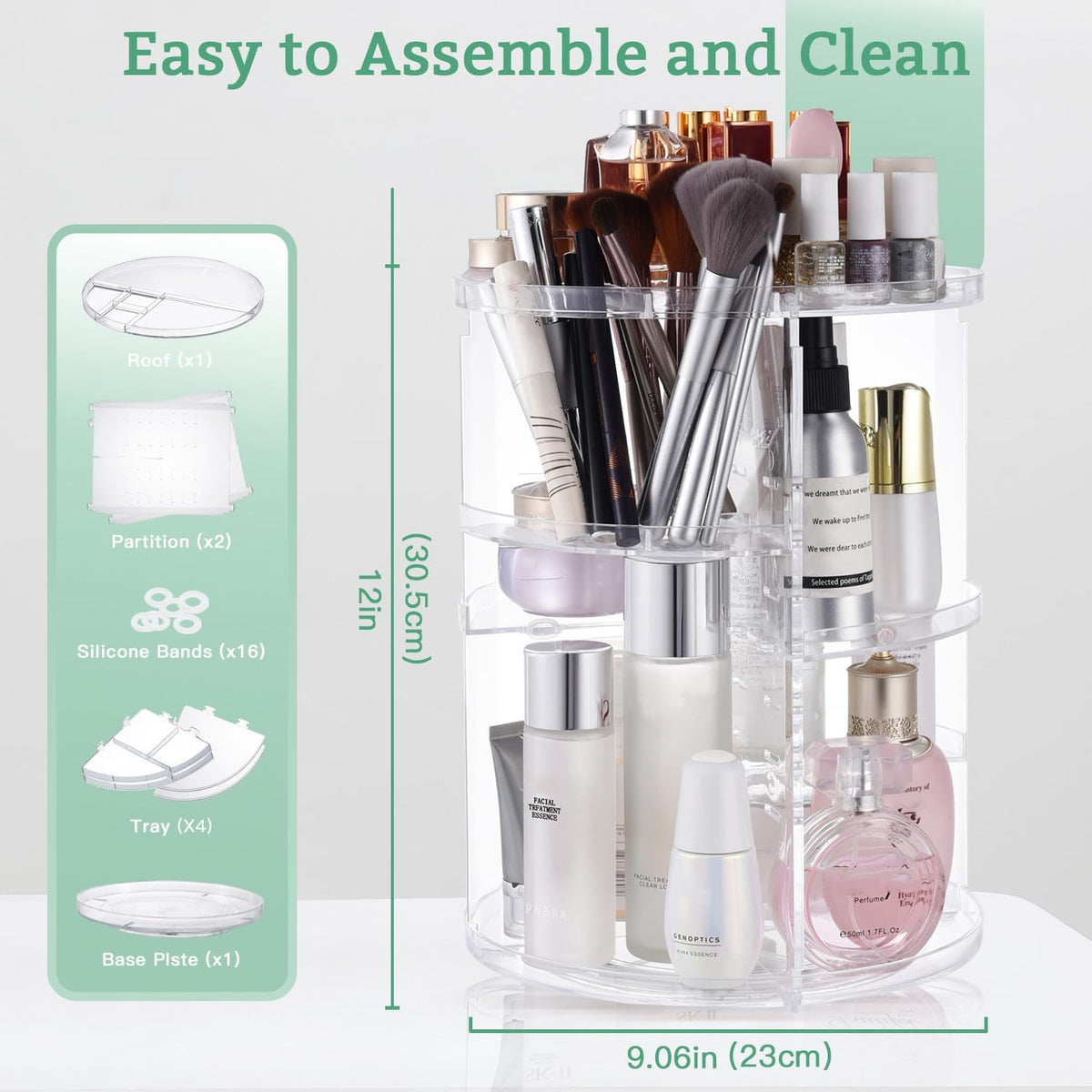 Rotating Makeup Organizer with Adjustable Trays and Large Capacity