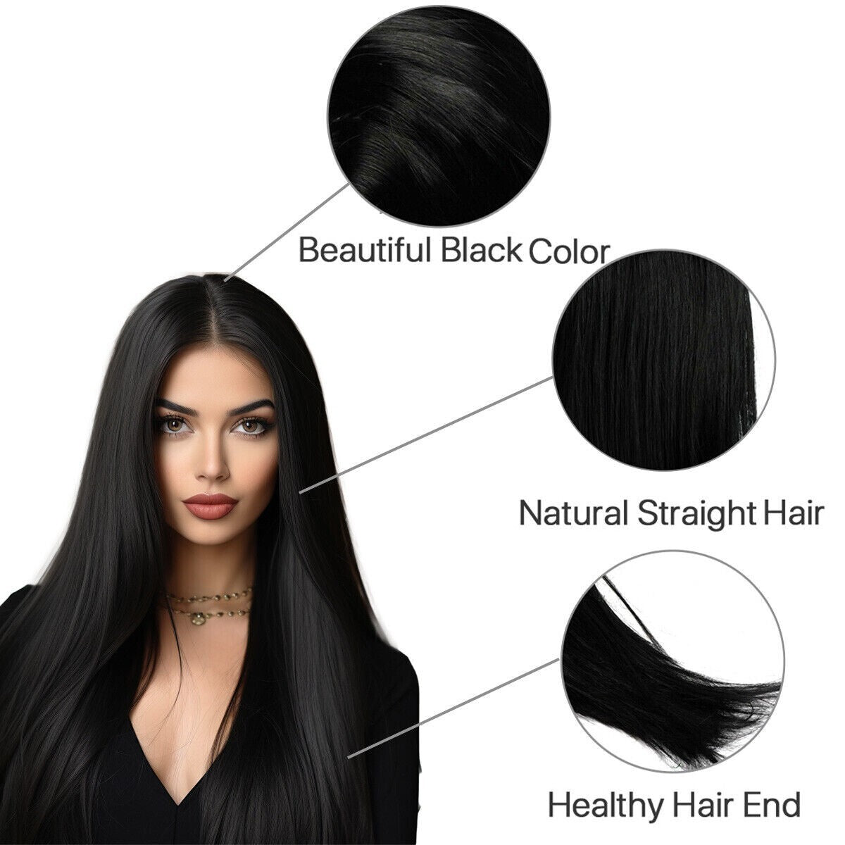 Long Straight Black Synthetic Wigs for Women Halloween Cosplay - 26 Inch