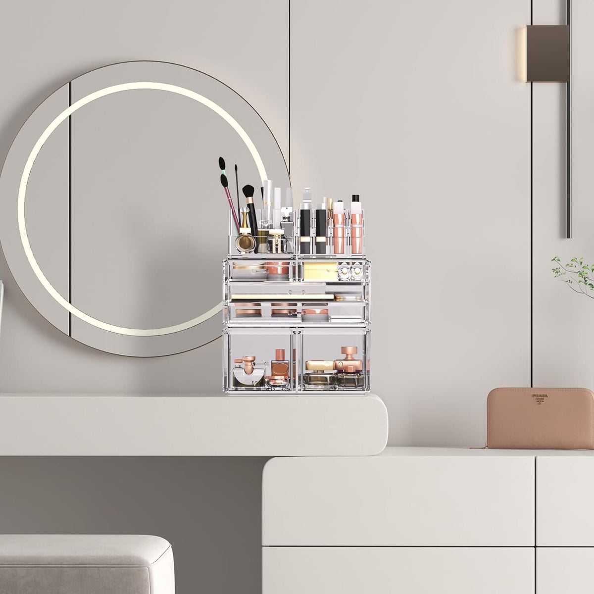 Clear Makeup Organizer with 6 Drawers & Compartments - Vanity Storage Solution