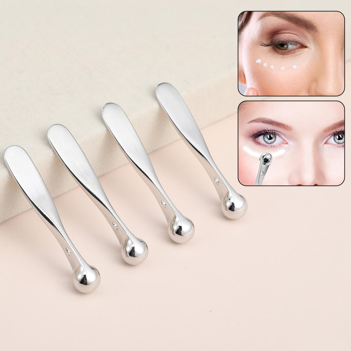 Metal Eye Cream Applicator Tool Set - Dual-Head Facial Massage Stick Silver