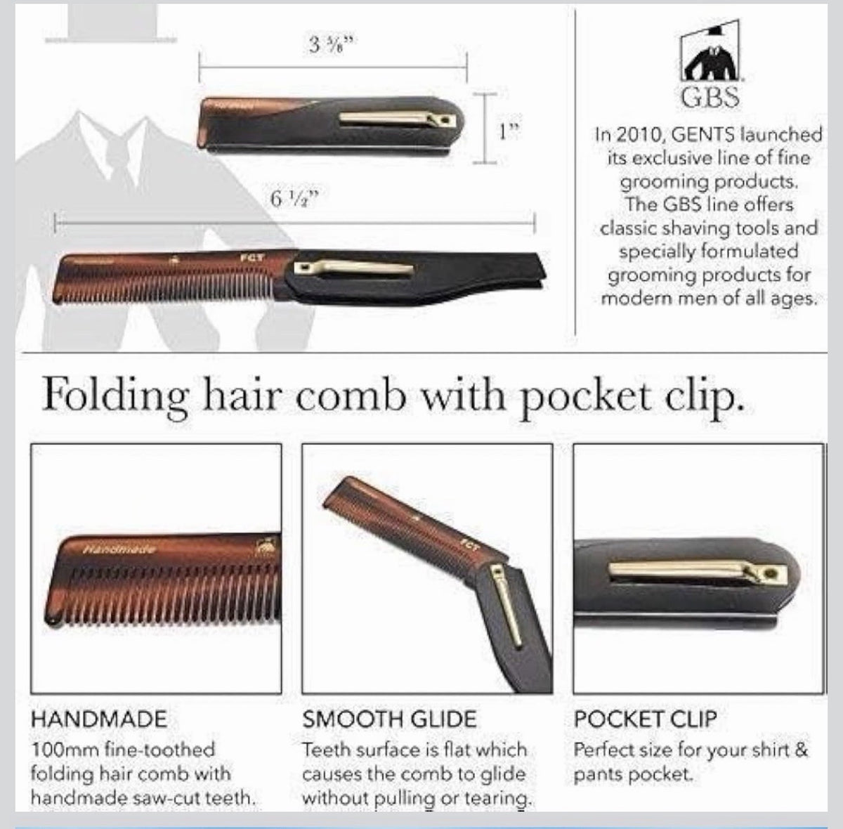 Travel Folding Comb Set for Hair, Beard & Mustache - 3 Pack