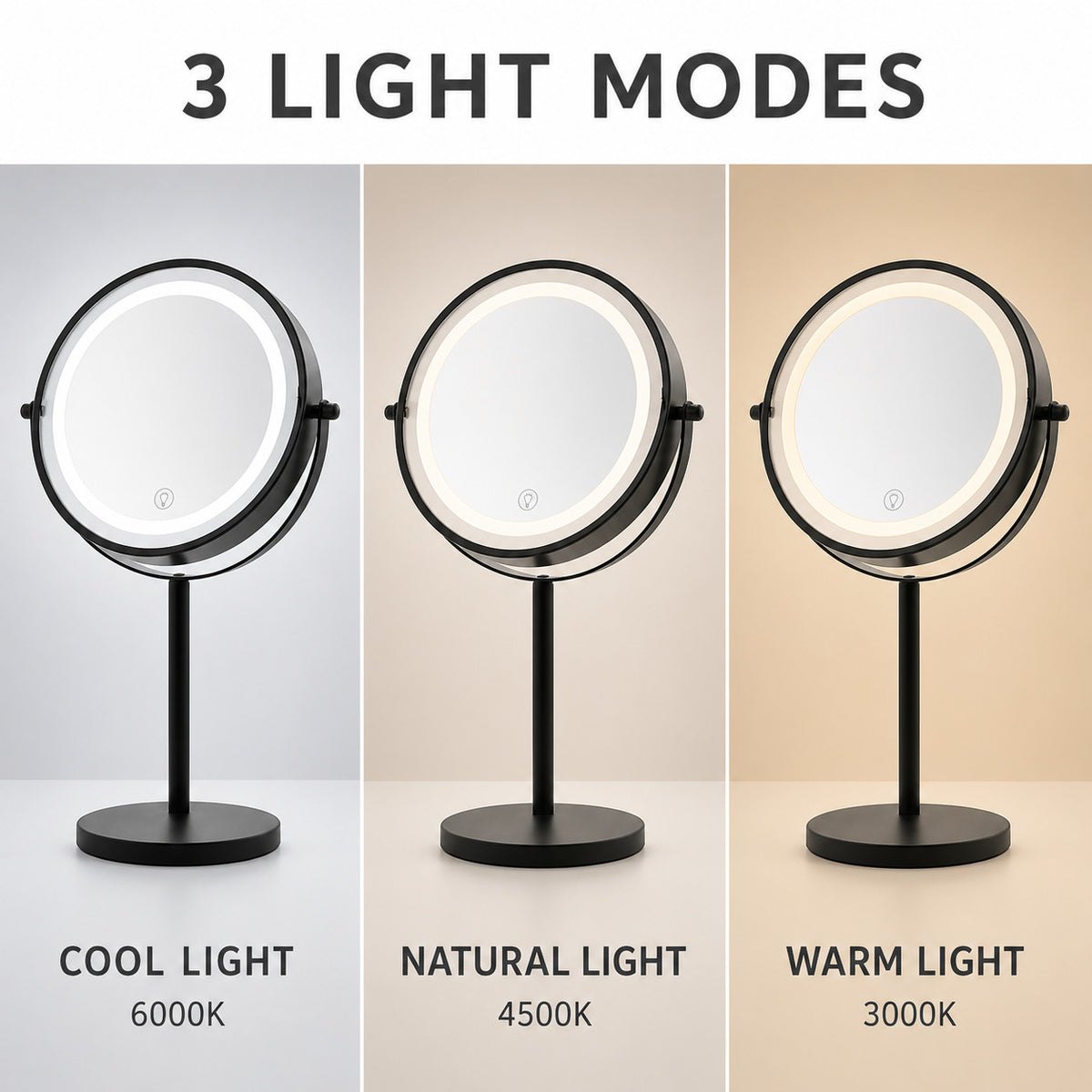8-Inch LED Makeup Mirror with 3 Light Modes, Dimmable, Double-Sided