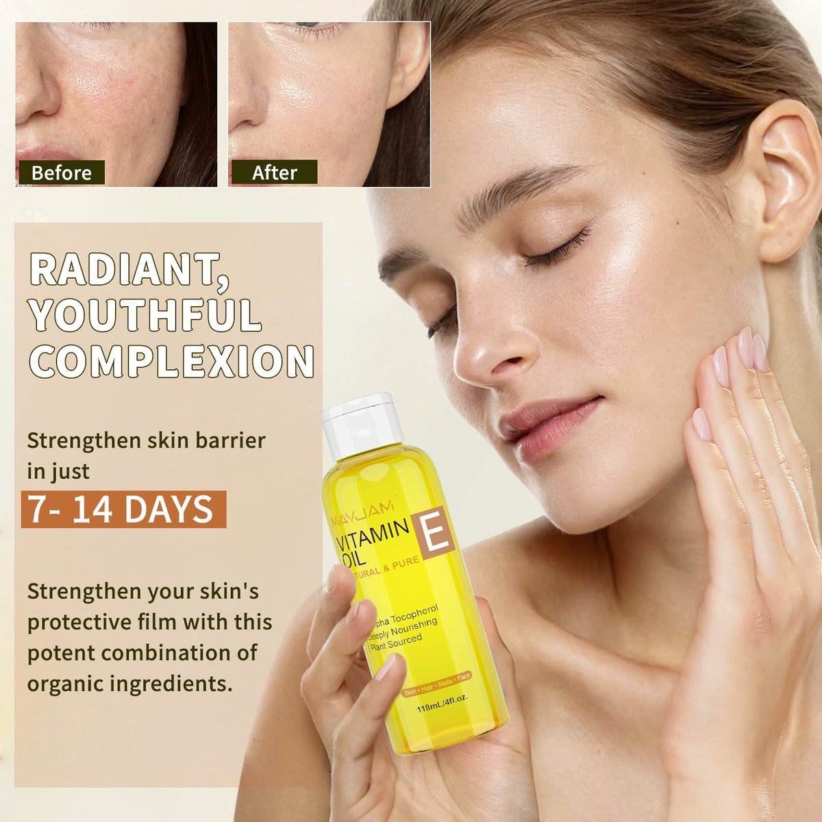 Organic Vitamin E Oil 4 oz for Skin Hair & Nails