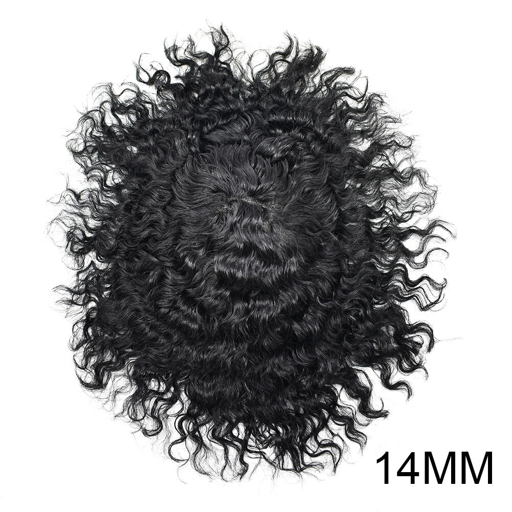 Full Poly Skin Afro Wavy Hair System for Men - African American Hair Replacement
