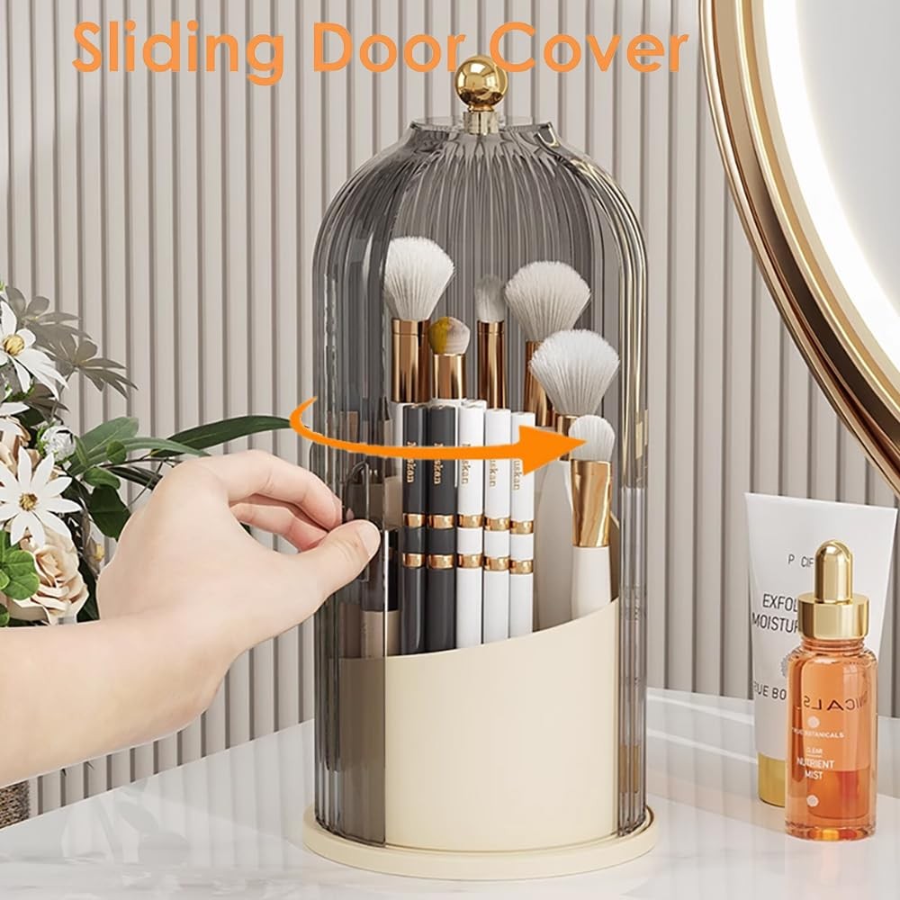 Toothbrush Storage Rack with 360° Rotating Base & Transparent Lid