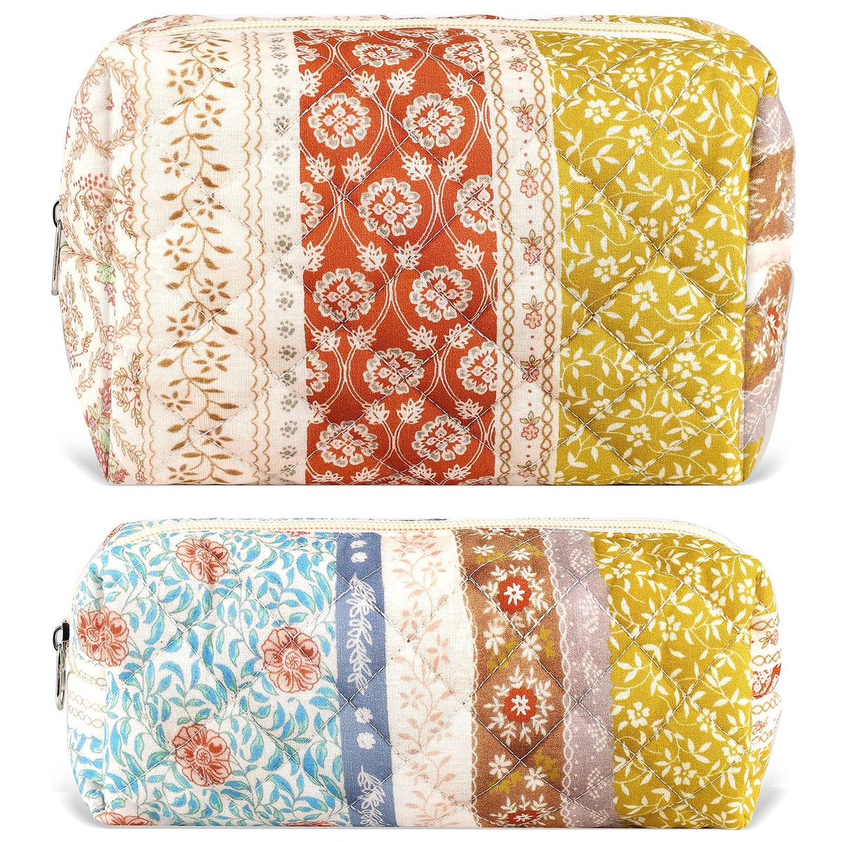 2-Pack Floral Makeup Bags - Travel Cosmetic Organizer with Spacious Interior