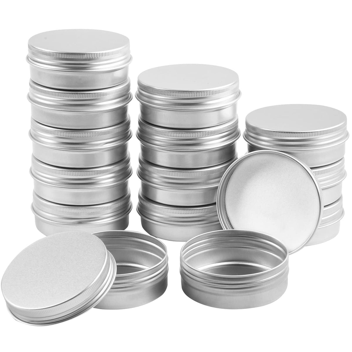 24 Pack 2 Oz Aluminum Tin Cans with Screw Lids & Labels for Cosmetics & Travel