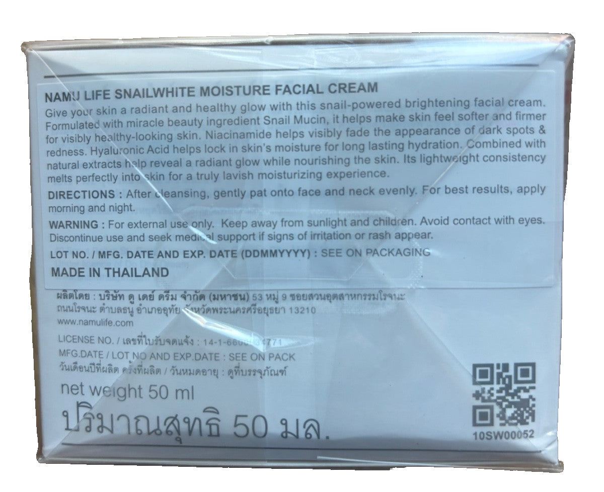 Snail White Moisture Facial Cream - Anti-Aging Hydrating Skin Care 50ML