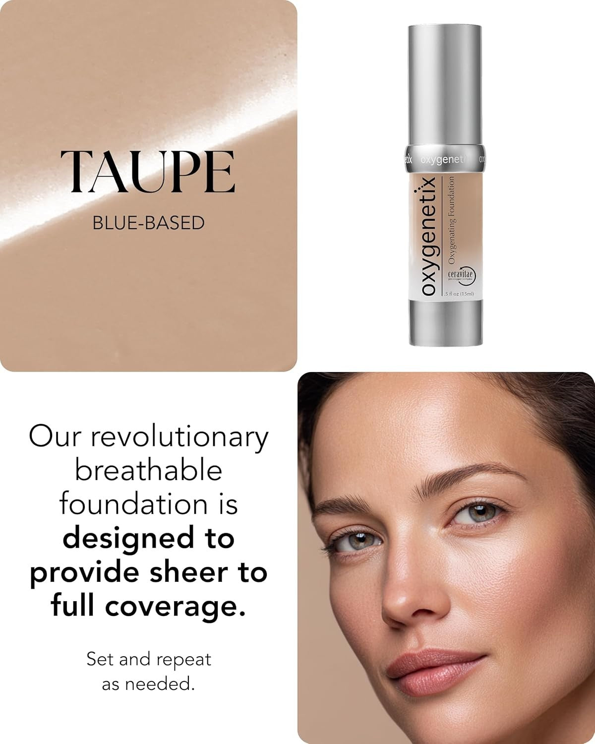 Oxygenating Foundation 15ml - Taupe, Sensitive Skin