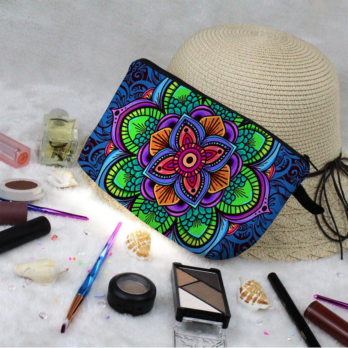 Mandala Flowers Cute Small Makeup Bag - Multicolor Travel Organizer