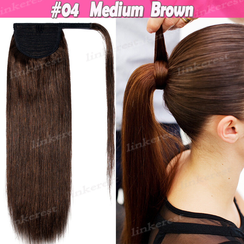 Remy Human Hair Ponytail Extensions Wrap Around Clip-In Hairpiece