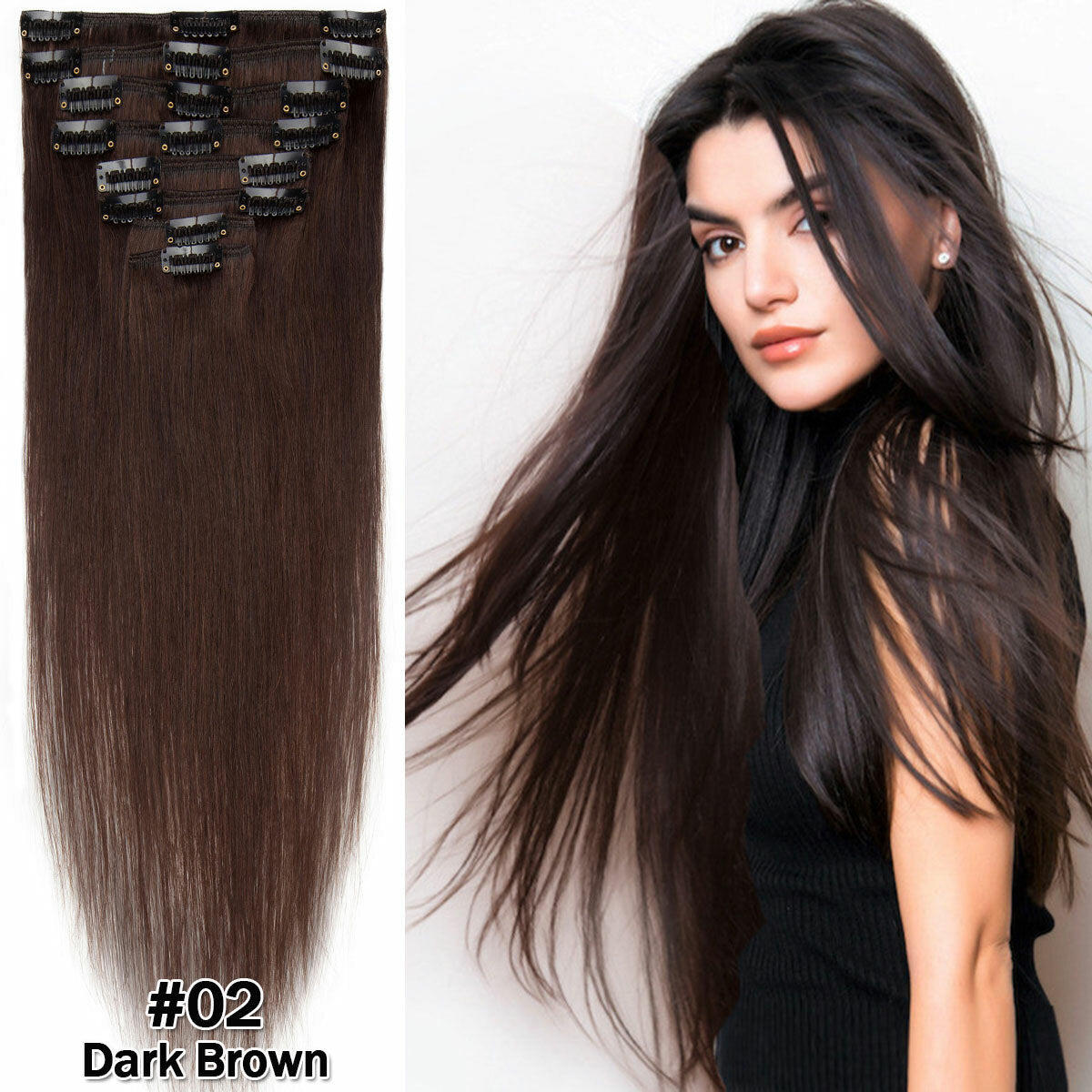 Clip-In Remy Human Hair Extensions Full Head Set - Multiple Colors & Lengths