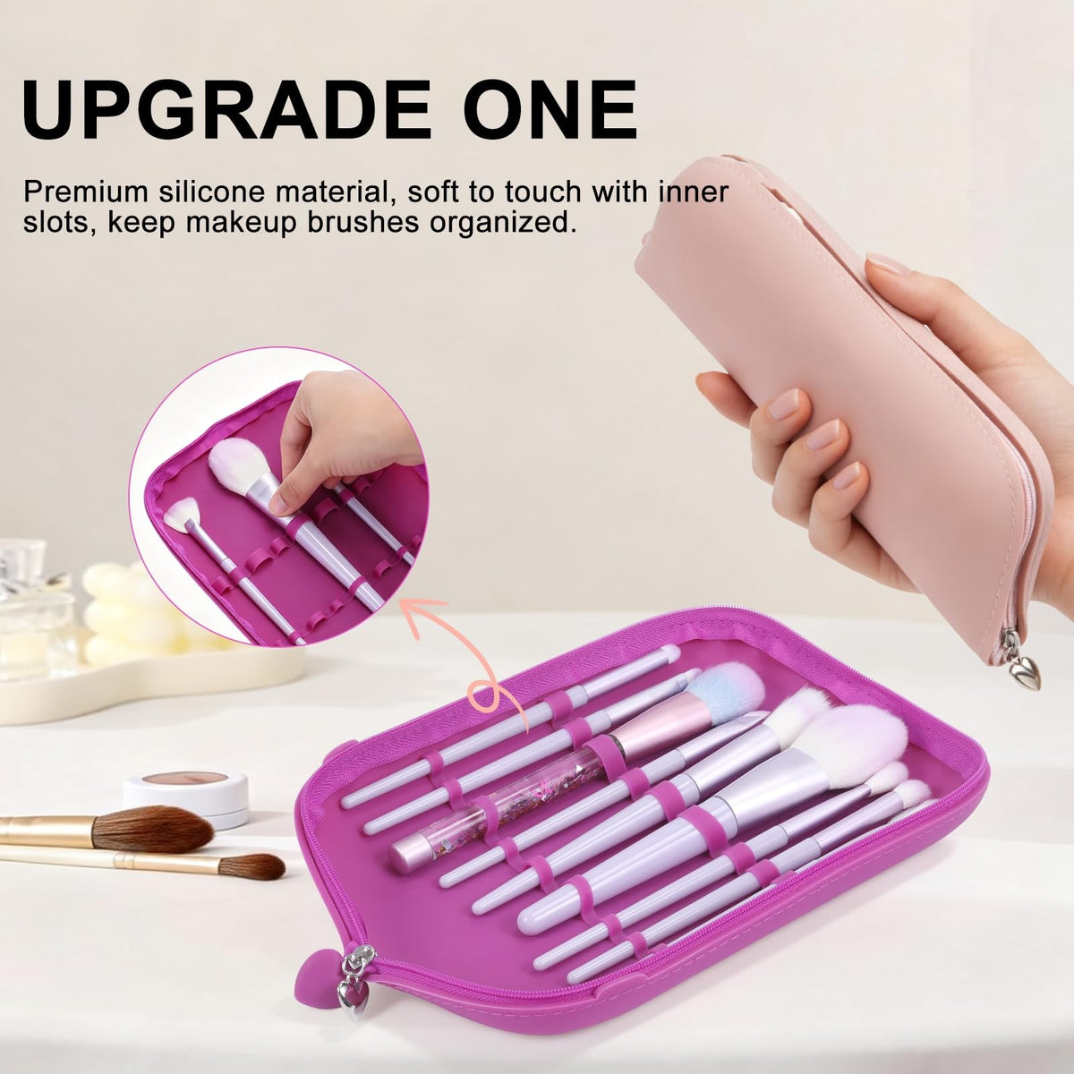 Silicone Makeup Brush Holder Travel Case Waterproof Organizer Pink
