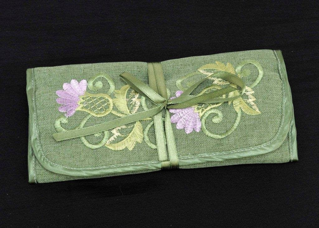 Jewelry Roll - Green Balmoral Thistle Design by Justina Claire
