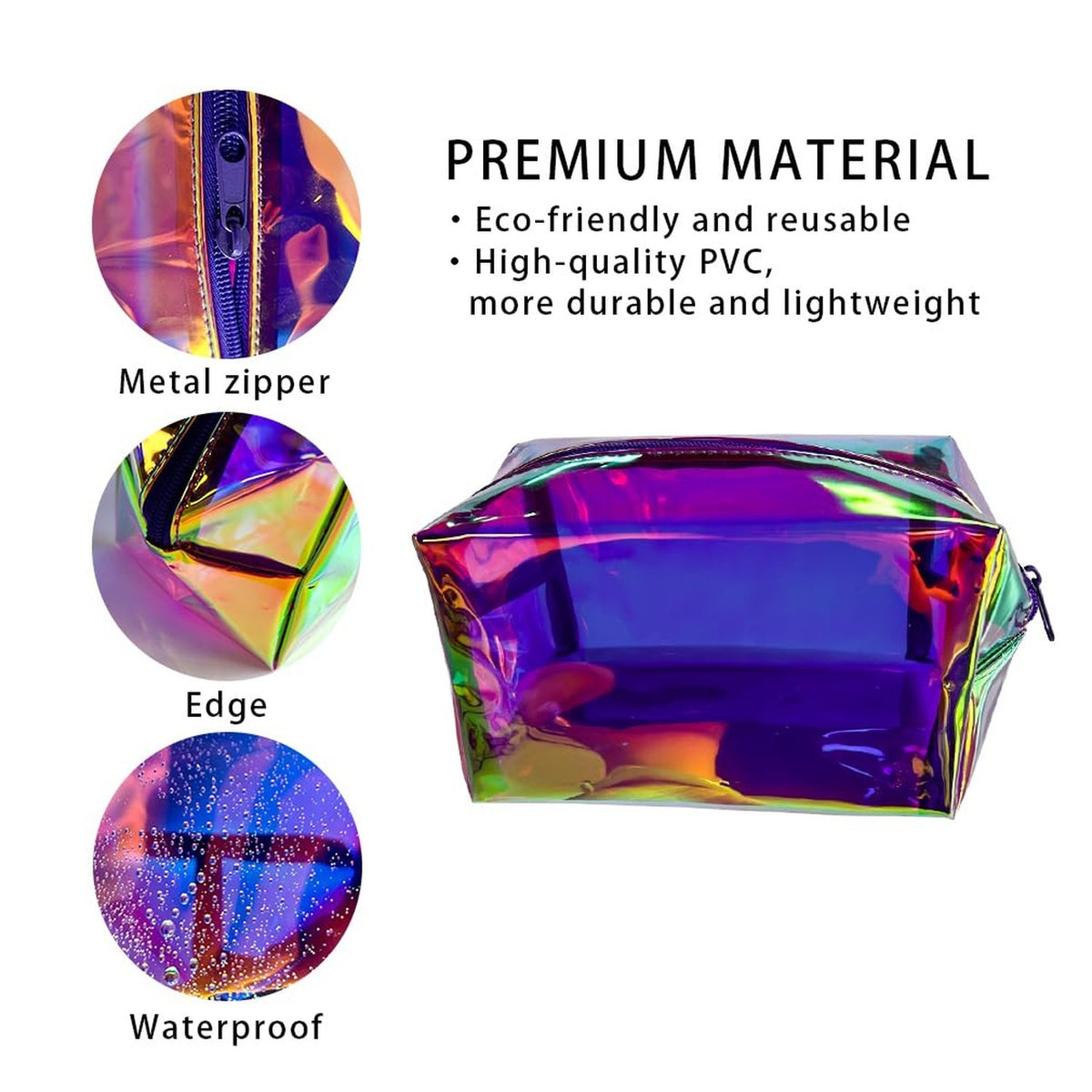Holographic Waterproof PVC Cosmetic Toiletry Bag Travel Organizer - Purple