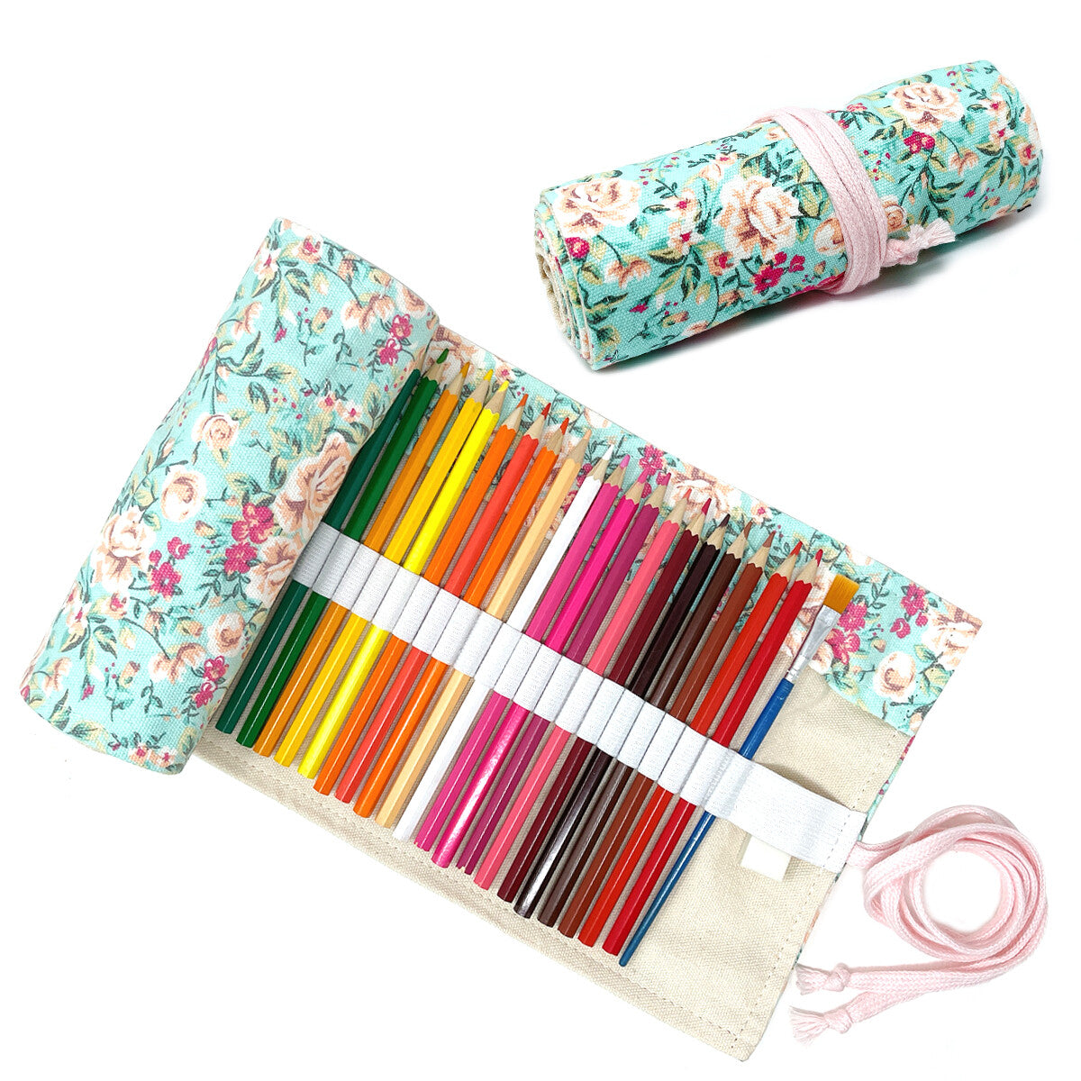 Pencil Roll Organizer with 72 Slots - Art Supply Travel Case, Canvas Wrap