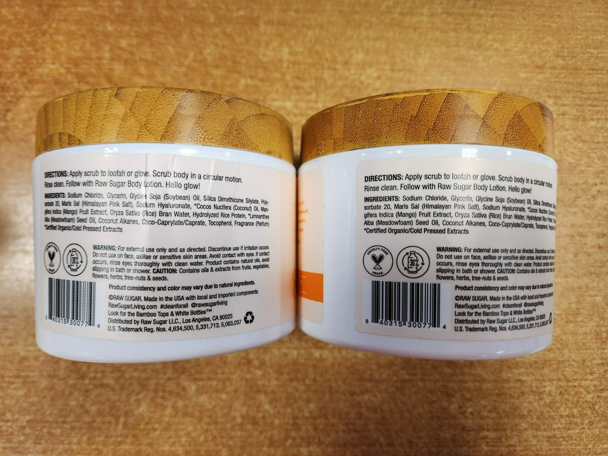2 Pk: Raw Sugar daily micro scrub Salt Polish, Coconut + Mango, 15 oz